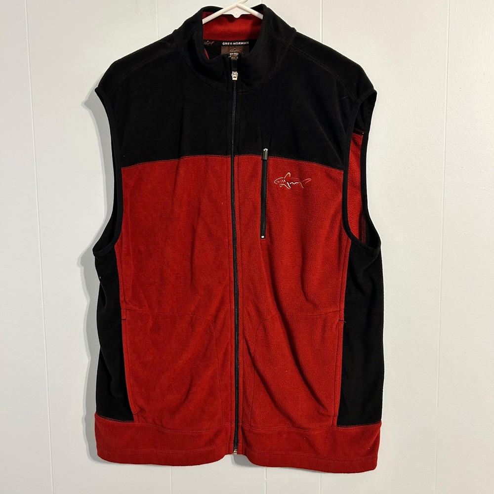 Greg Norman Mens Fleece Golf Vest Full Zip Black Red Shark Logo‎ Size M